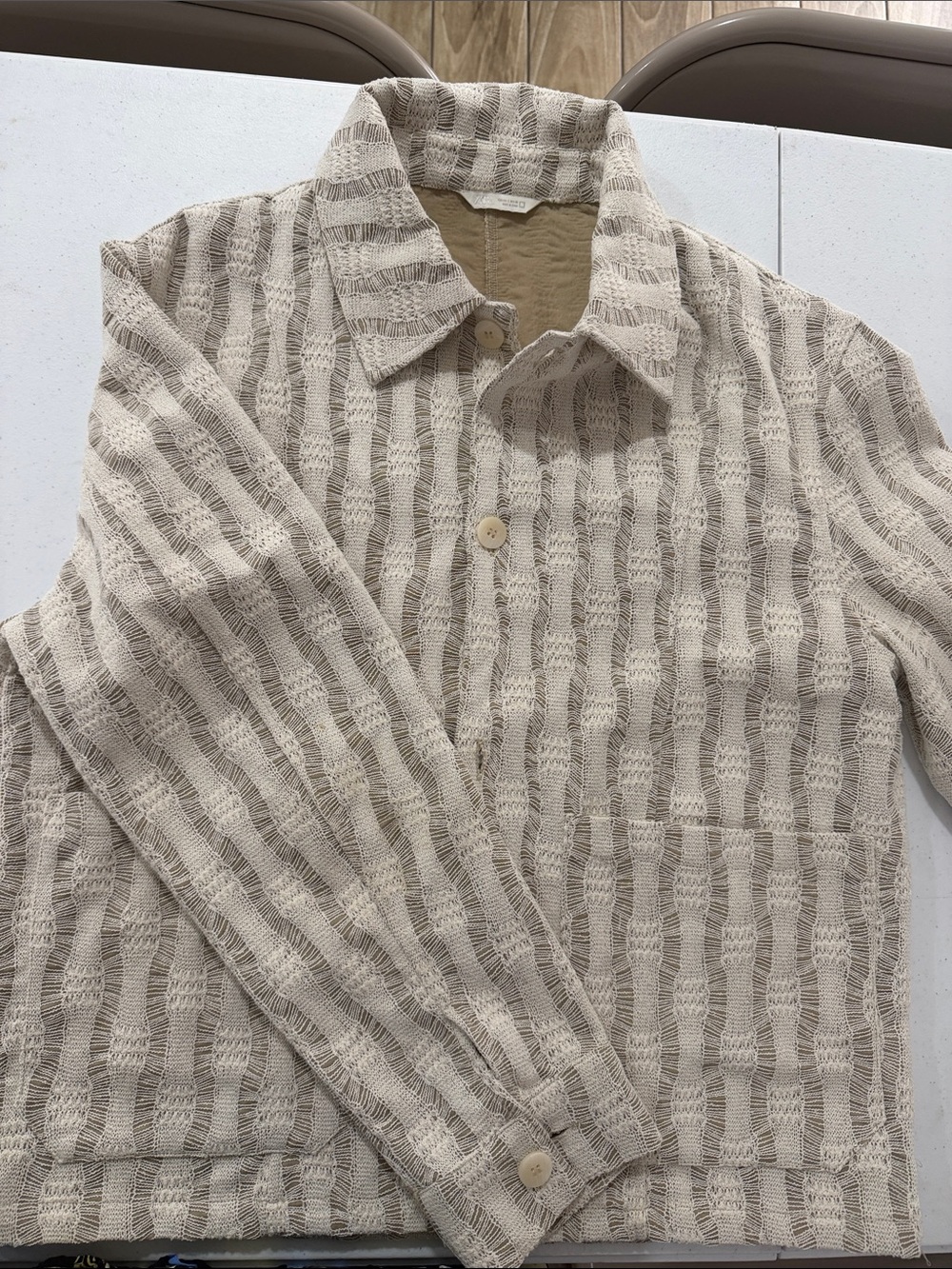 ZARA Men’s Size L Beige Textured Overshirt Jacket Button Front 9860/401
